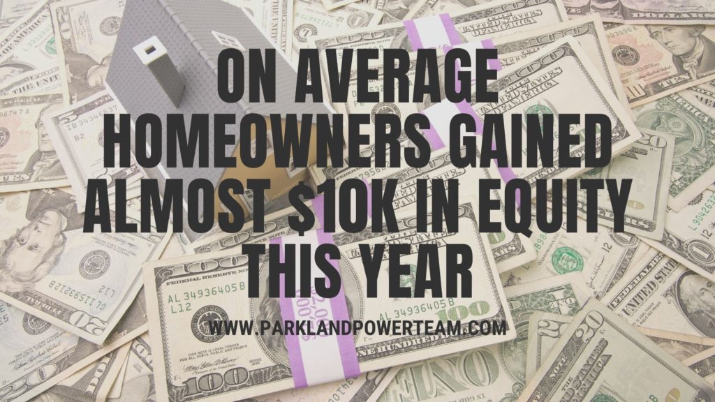 On Average Homeowners Gained Almost $10k in Equity this Year